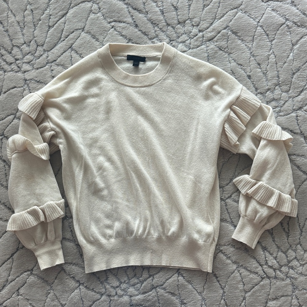 J. Crew Cream Ruffle Sleeve Sweater